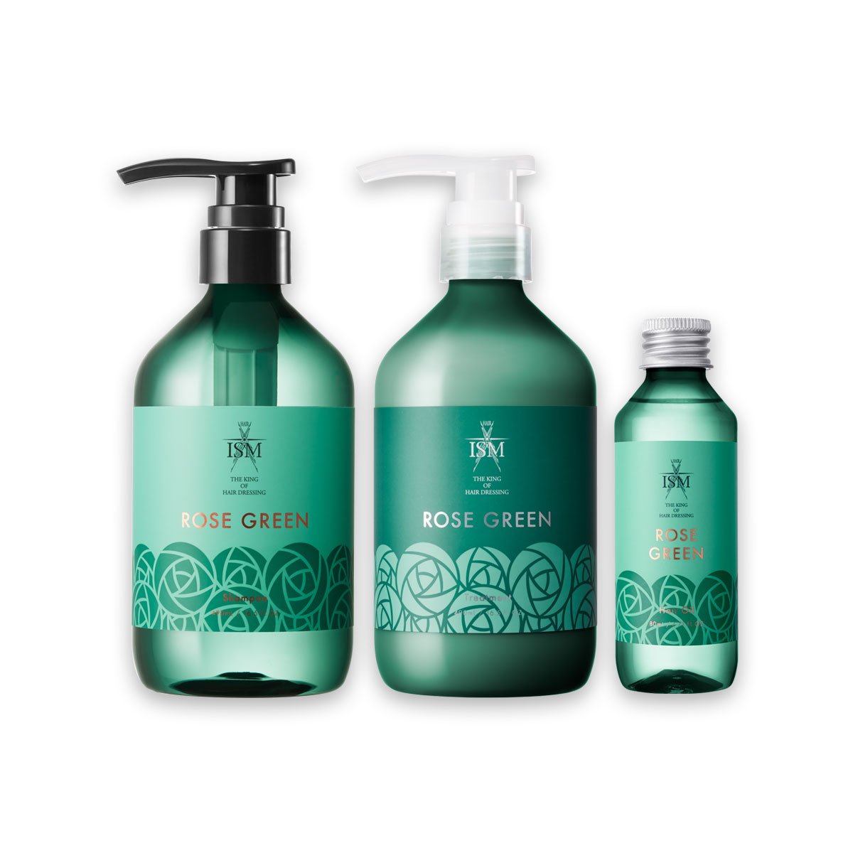 ISM シャンプー＆トリートメント＆ヘアオイルセット ローズグリーン